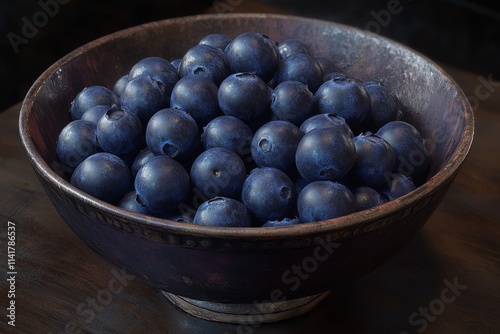 Wallpaper Mural Freshly picked blueberries sit in a rustic bowl. The deep blue hue contrasts beautifully with the earthy tones of the table. This image captures the essence of natural abundance. Generative AI Torontodigital.ca