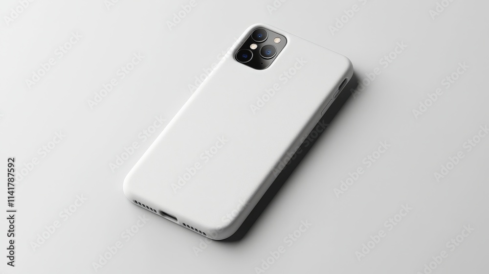 Smartphone with Triple Camera in a blank Minimalistic Protective Case on Neutral Background Smartphone with Triple Camera in a blank Minimalistic Protective Case on Neutral Background