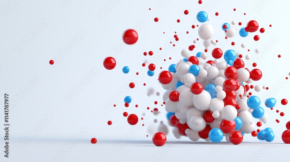 A vibrant explosion of red, white, and blue spheres against a light background, showcasing a dynamic, abstract design. A vibrant explosion of red, white, and blue spheres against a light background, showcasing a dynamic, abstract design.