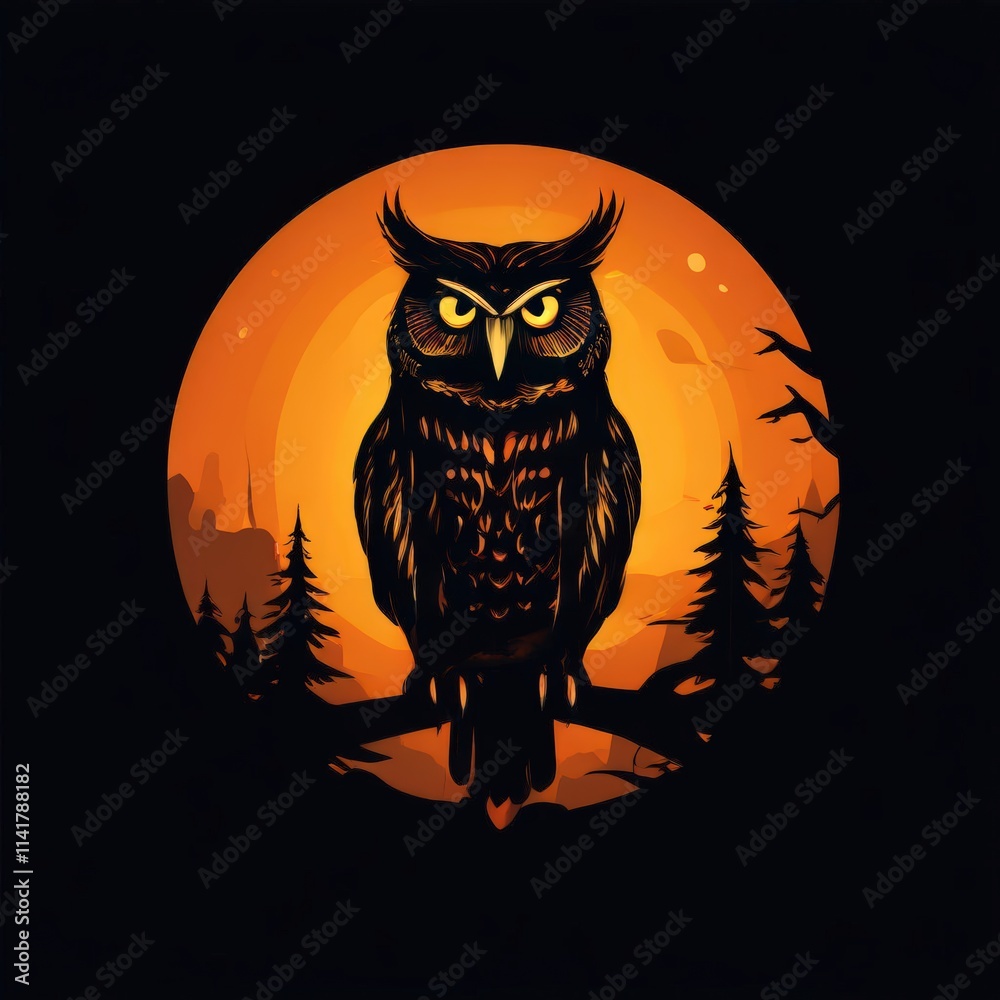 the AI Image Generator, Majestic Owl Over Orange Moonlit Sky in Silhouette the AI Image Generator, Majestic Owl Over Orange Moonlit Sky in Silhouette