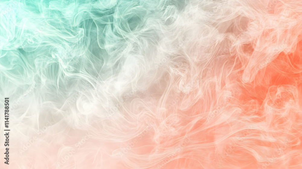 Abstract pastel smoke swirls, teal and coral blend. Abstract pastel smoke swirls, teal and coral blend.