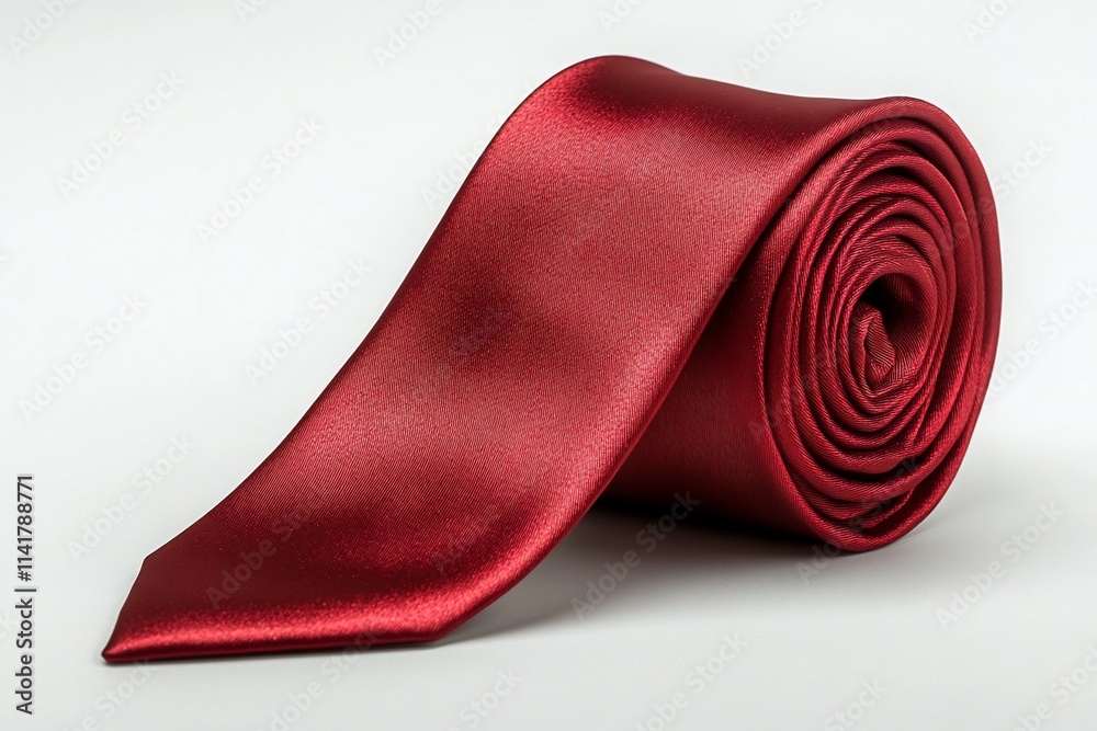 Rolled red satin necktie on white background. Rolled red satin necktie on white background.