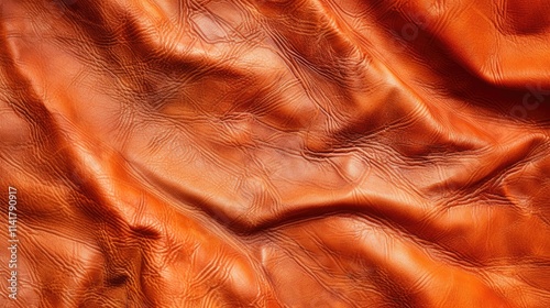 Textured orange leather fabric with a wrinkled appearance. photo