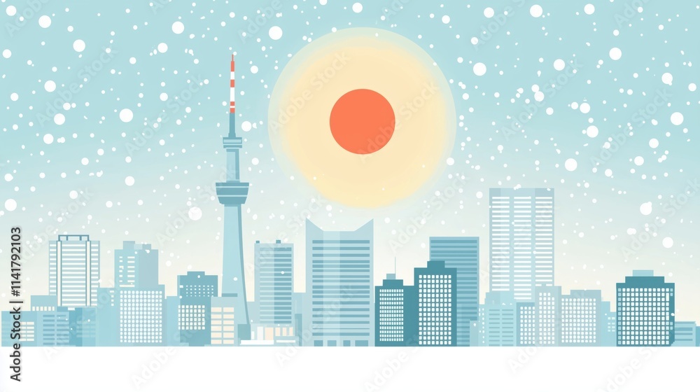 Fototapeta premium Japan Cityscape New Year Lights - Festive Flag Glow