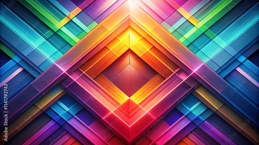 Abstract vibrant geometric design with intersecting colorful shapes and a central diamond pattern Abstract vibrant geometric design with intersecting colorful shapes and a central diamond pattern
