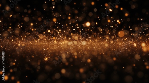 Golden bokeh lights 3D render against a sleek black background  creating an elegant and modern visual effect for design and decorative purposes