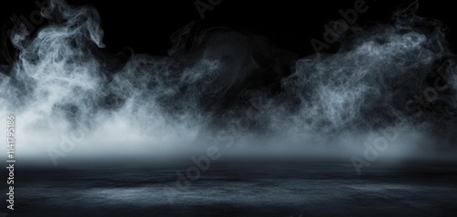 Skull Fog In Dark Halloween Background - Real Mist On Black Floor