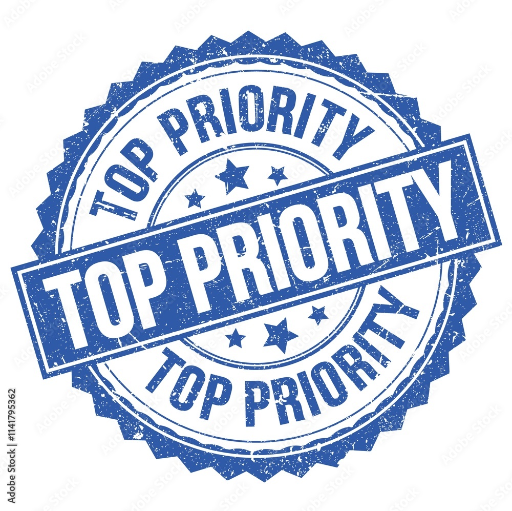 Obraz premium TOP PRIORITY text on blue round stamp sign