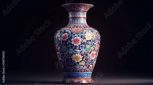 Beautiful traditional oriental vase with floral motifs and intricate patterns on an isolated background, highlighting cultural heritage photo