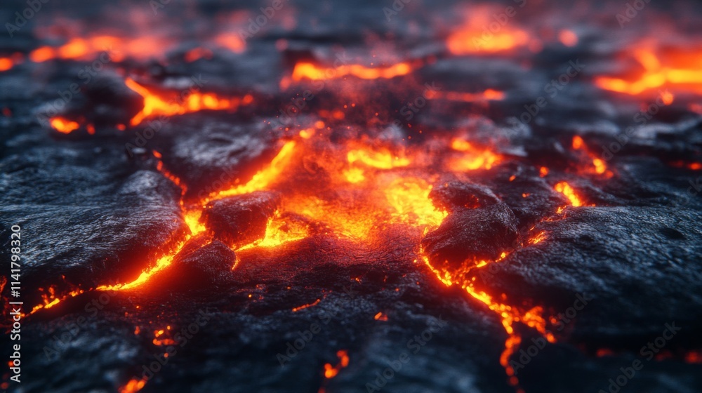 Molten Lava Flowing Across Dark Volcanic Rock Molten Lava Flowing Across Dark Volcanic Rock