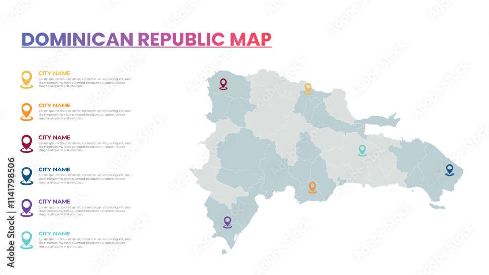 Obraz premium Dominican Republic Modern Map Infographic Template, Detailed infographic map of Dominican Republic Popular City