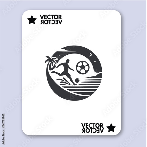 People play beach soccer. Active sports sea sandy coast. Guys pass ball each other on tropical beach. Open training for professionals and fun team game vacationers. Vector flat illustration isolated