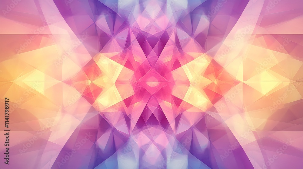 Abstract Geometric Kaleidoscope Pattern in Pink, Yellow and Purple Hues Abstract Geometric Kaleidoscope Pattern in Pink, Yellow and Purple Hues