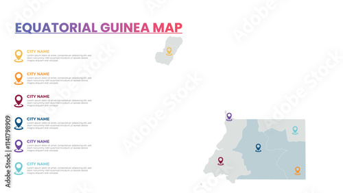 Equatorial Guinea Modern Map Infographic Template, Detailed infographic map of Equatorial Guinea Popular City