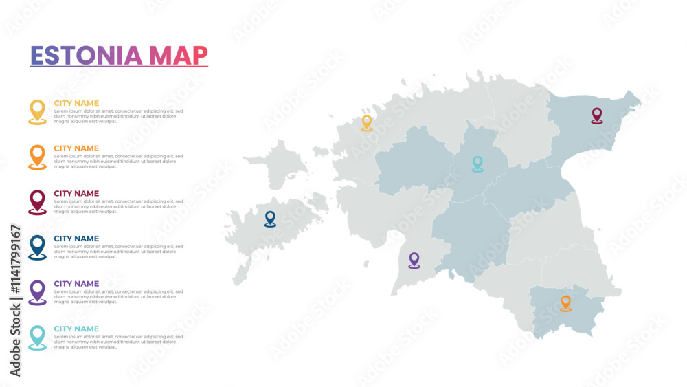 Naklejka premium Estonia Modern Map Infographic Template, Detailed infographic map of Estonia Popular City
