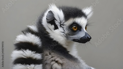 A baby lemur with a black nose and white fur
