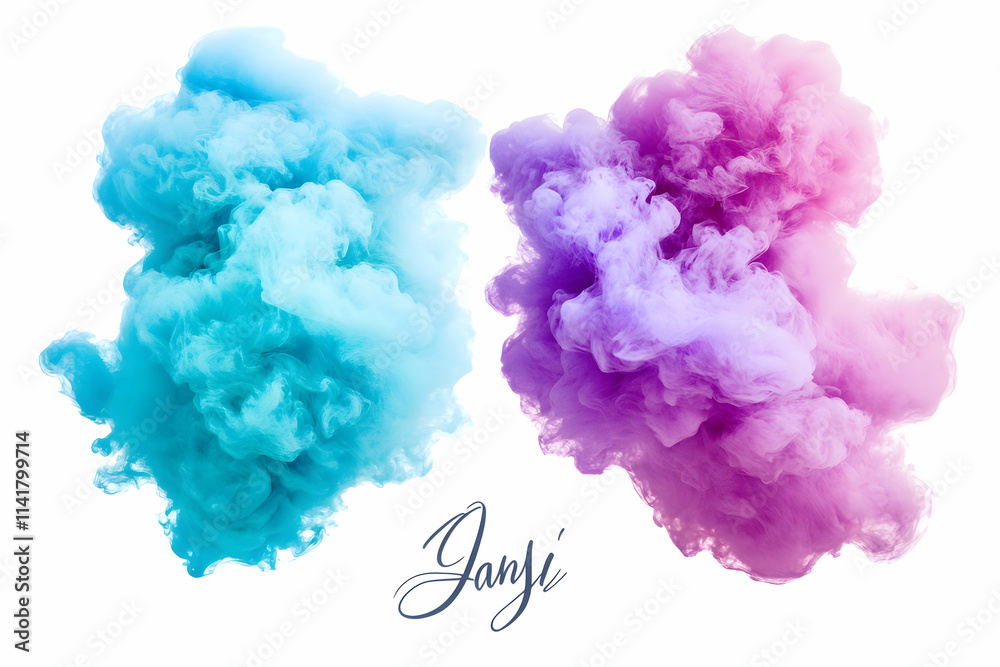 Abstract swirls of cyan and purple ink in water. Abstract swirls of cyan and purple ink in water.