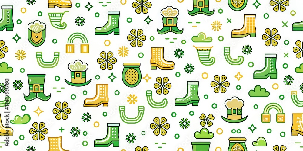 Leprechaun Boot Line Art, St. Patrick's Day Footwear, Panoramic Graphic Leprechaun Boot Line Art, St. Patrick's Day Footwear, Panoramic Graphic