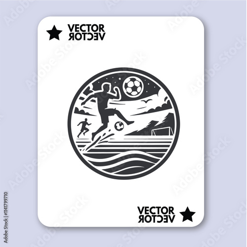 People play beach soccer. Active sports sea sandy coast. Guys pass ball each other on tropical beach. Open training for professionals and fun team game vacationers. Vector flat illustration isolated