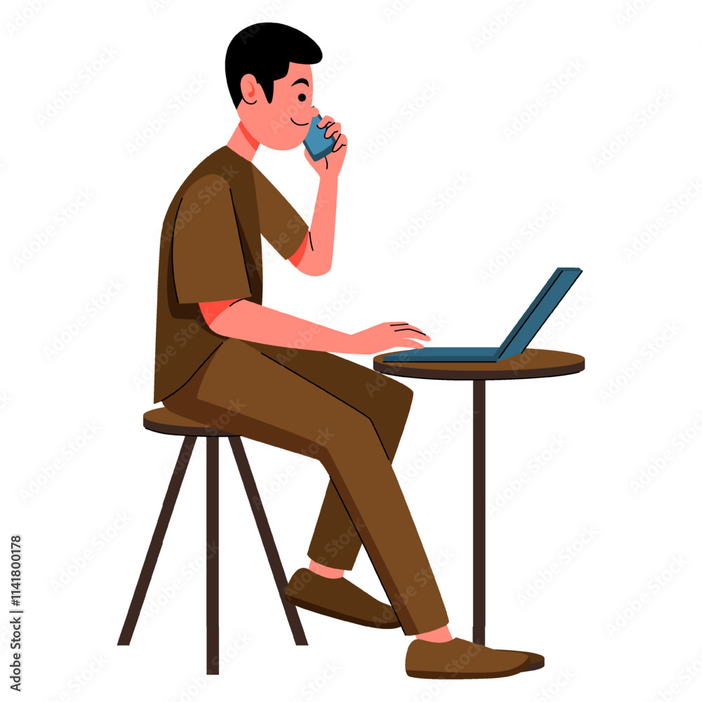 Illustration of a Man Working Remotely Illustration of a Man Working Remotely