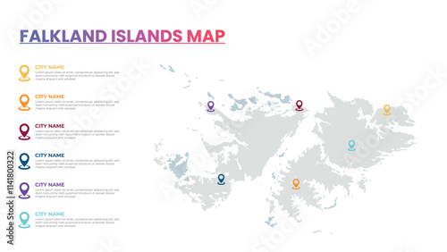 Falkland Islands Modern Map Infographic Template, Detailed infographic map of Falkland Islands Popular City