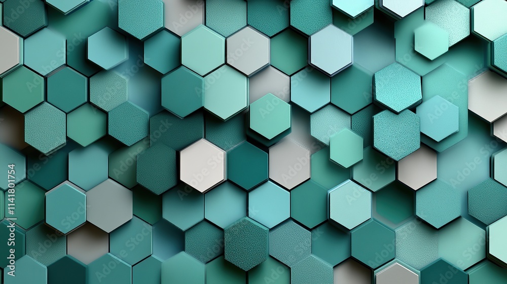 Abstract geometric background of overlapping teal and gray hexagons. Abstract geometric background of overlapping teal and gray hexagons.