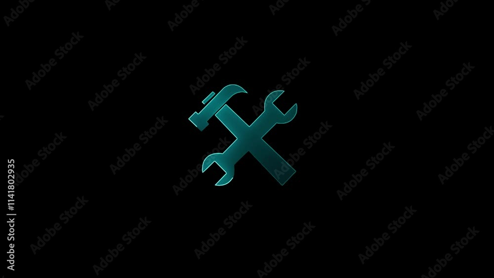 Abstract glowing neon icon animation of hammer and screwdriver tools Abstract glowing neon icon animation of hammer and screwdriver tools