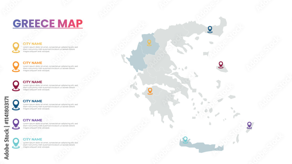 Naklejka premium Greece Modern Map Infographic Template, Detailed infographic map of Greece Popular City