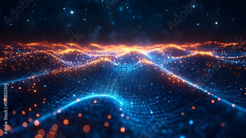 A blue and orange wave with a lot of dots