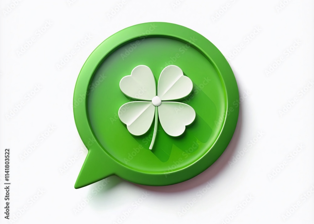 Top-down perspective of a white four-leaf clover graphic inside a speech bubble, perfect for celebrating Saint Patrick's Day festivities and Irish culture. Top-down perspective of a white four-leaf clover graphic inside a speech bubble, perfect for celebrating Saint Patrick's Day festivities and Irish culture.