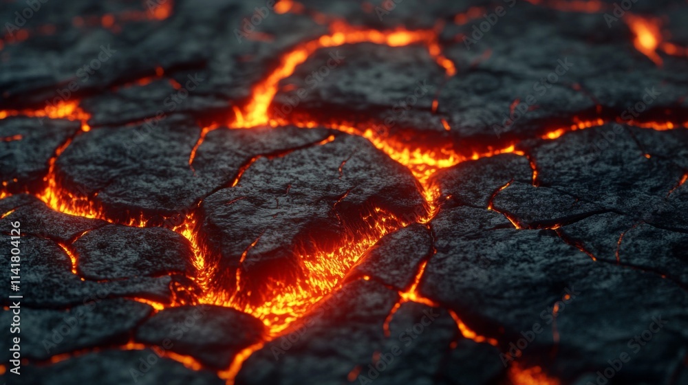 Glowing Lava Flows Through Cracked Volcanic Rock Glowing Lava Flows Through Cracked Volcanic Rock
