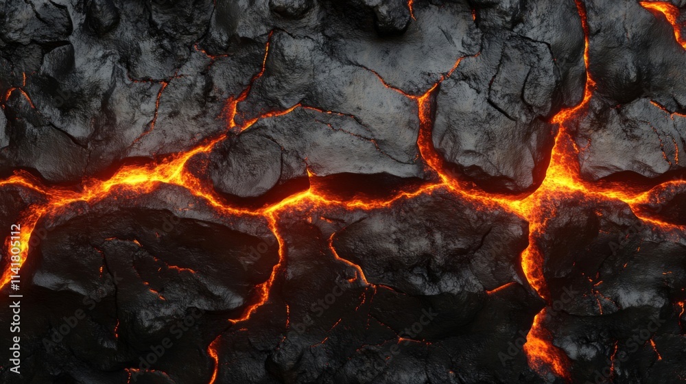 Molten Lava Flows Through Cracked Volcanic Rock Molten Lava Flows Through Cracked Volcanic Rock