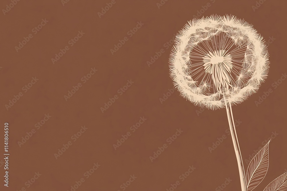 Fototapeta premium Ethereal Dandelion Puff on Warm Brown Background with Copyspace