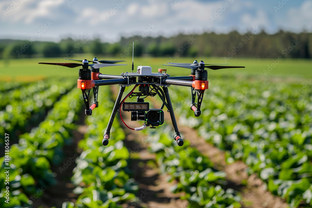 Drone flying in sky over beautiful nature during observation from top Drone flying in sky over beautiful nature during observation from top