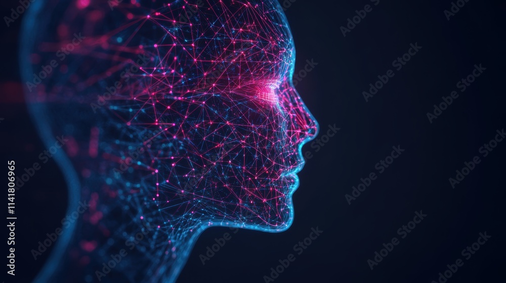 AI Human Fusion Neon Cybernetic Head Profile