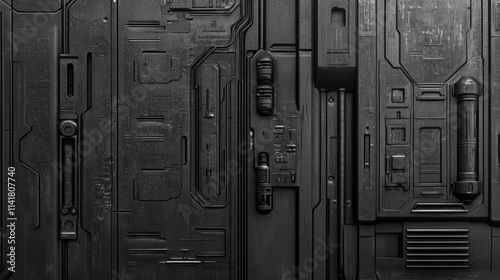 Dark futuristic metallic panel texture.