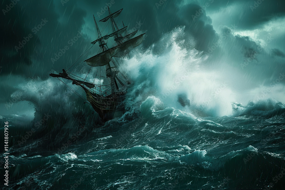 Fototapeta premium Terrifying scary sea monster in dark depths of deep ocean