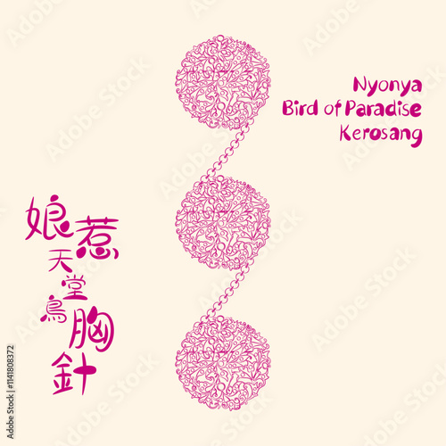3 Pieces Nyonya Bird of Paradise Kerosang Doodle. Translation: (Title) Nyonya Bird of Paradise Brooch