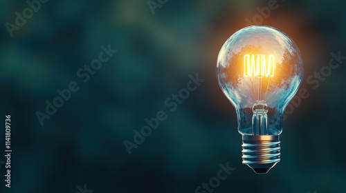 A single, brightly lit light bulb stands out against a dark background, its filament glowing with the power of a new idea, representing innovation and creativity.