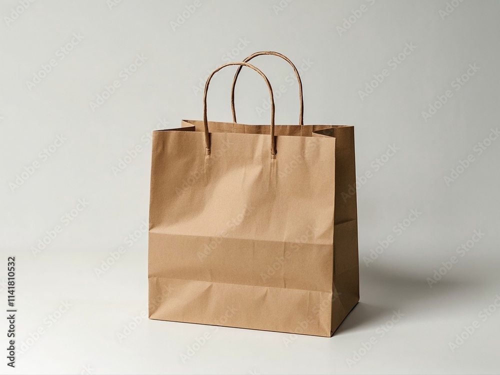 Empty Kraft Paper Bag for advertising and branding isolated on white Background. Mock up.