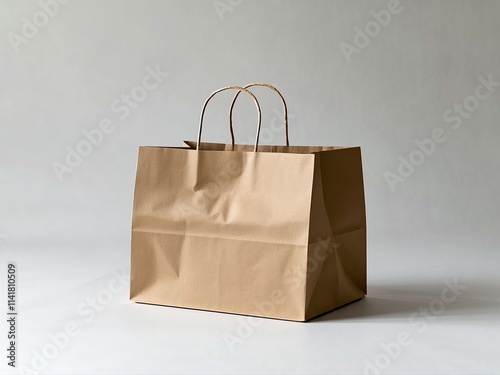 Empty Kraft Paper Bag for advertising and branding isolated on white Background. Mock up.