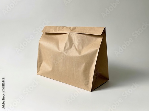 Empty Kraft Paper Bag for advertising and branding isolated on white Background. Mock up.