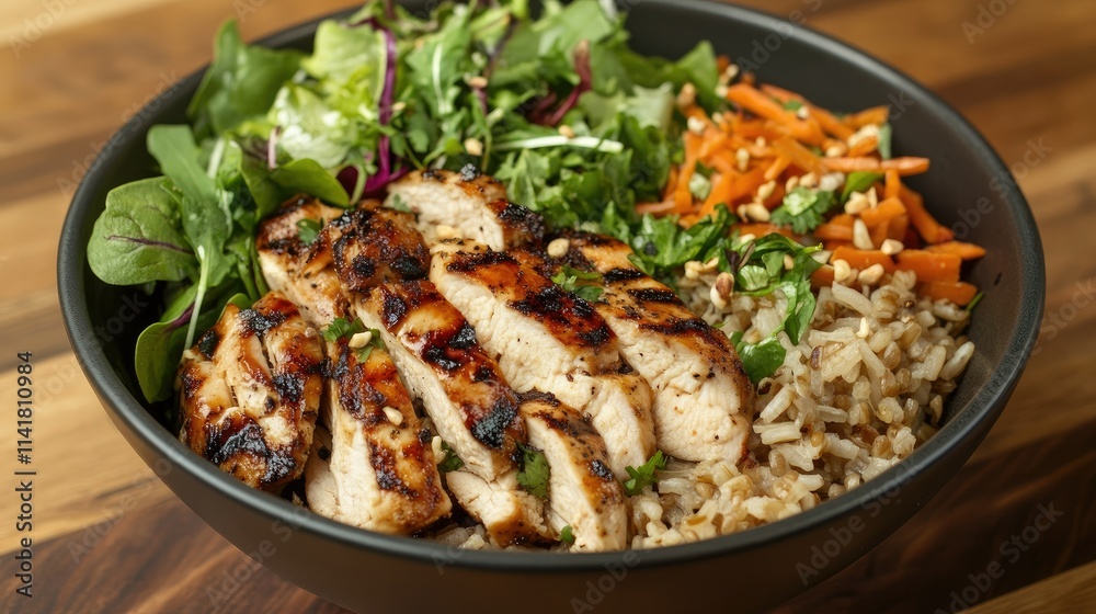 Grilled Chicken Bowl with Rice, Salad, and Colorful Veggies Grilled Chicken Bowl with Rice, Salad, and Colorful Veggies