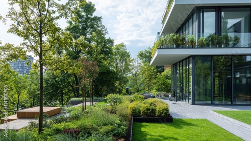 Wallpaper Mural Sustainable smart home design modern urban landscape architecture green environment wide angle view energy efficiency concept Torontodigital.ca