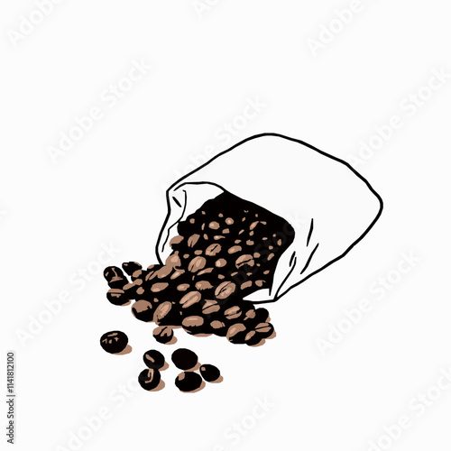 Black Outline Vector of Bag of Coffee Beans