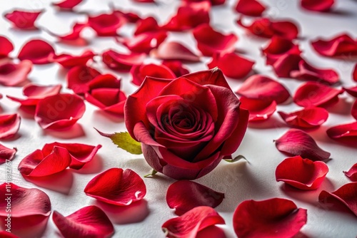 Vibrant red rose petals isolated on a white backdrop, perfect for elegant floral designs, enchanting wedding decor, and themes filled with romance and beauty.