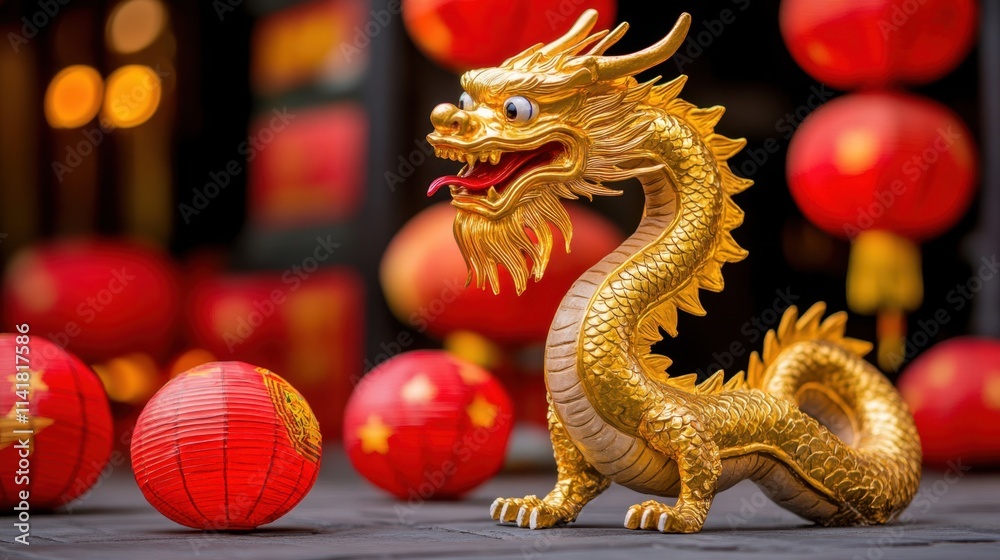 Fototapeta premium Colorful Dragon Decoration at Chinese New Year Temple Entrance