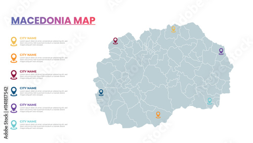 Macedonia Modern Map Infographic Template, Detailed infographic map of Macedonia Popular City