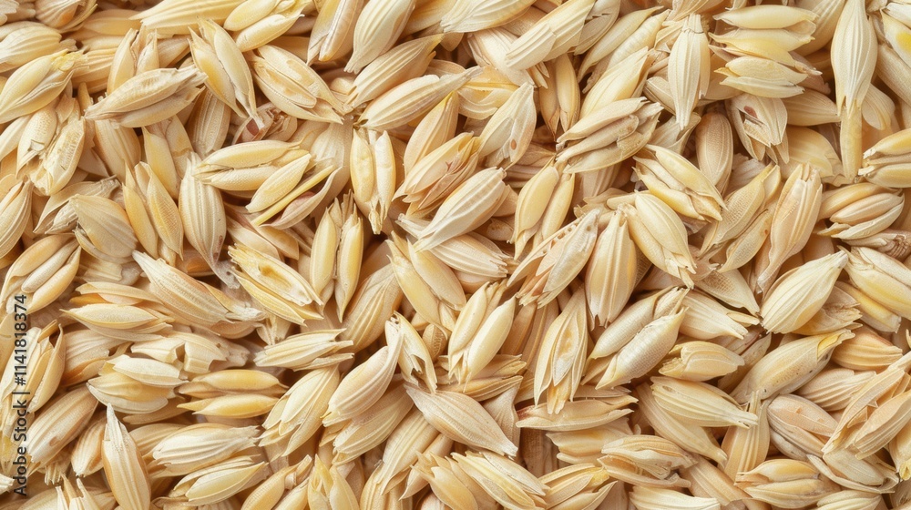 pearl barley , a close-up view of a large quantity of oat grains. The oats are light brown in color and have an elongated, oval shape with a pointed end pearl barley , a close-up view of a large quantity of oat grains. The oats are light brown in color and have an elongated, oval shape with a pointed end