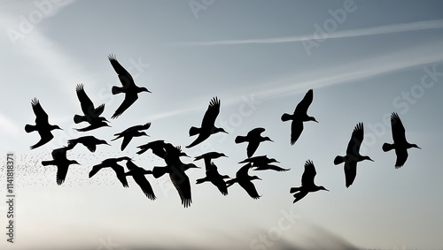 A large flock of birds in the sky photo